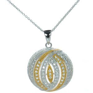 Joseph Esposito Solid 925 Sterling Silver Two-tone CZ Necklace